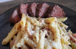 diamanthaas met pasta carbonara