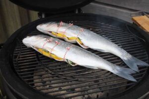 Warm gerookte zeebaars bbq