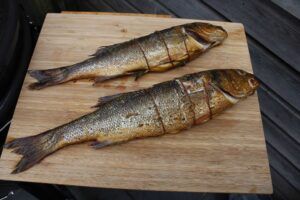 Warm gerookte zeebaars bbq