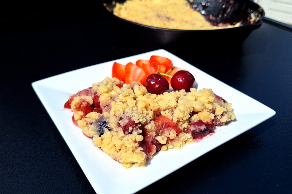 Zomerfruit crumble van de BBQ eindresultaat